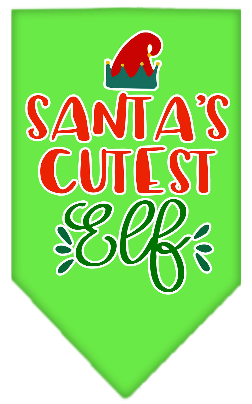 Santa's Cutest Elf Screen Print Bandana Lime Green Large
